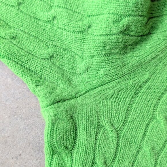 Vintage J. Crew Bright Green Cable Knit 3/4 Sleeve Cashmere Sweater small - Picture 6 of 8